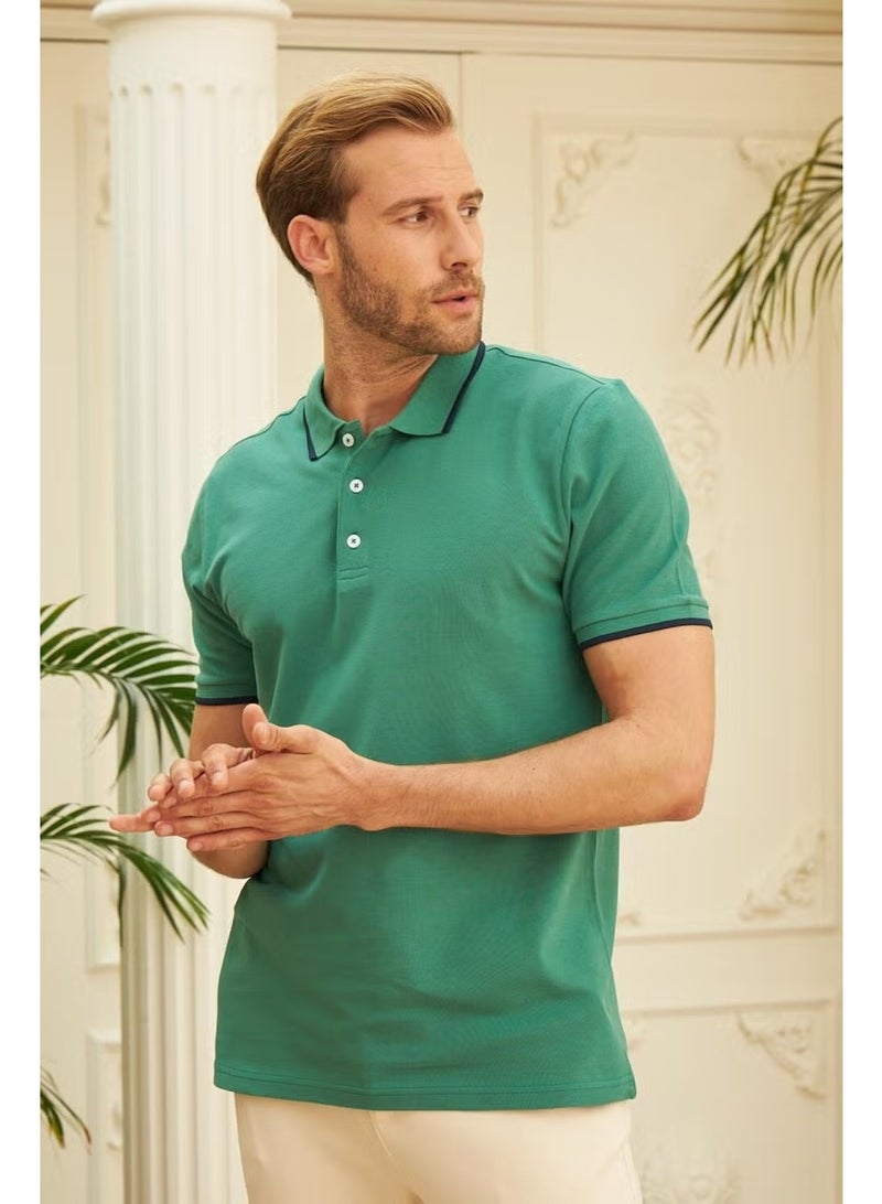 Odelon Men's Slim Fit Plain Polo Neck T-Shirt Green - Image 3
